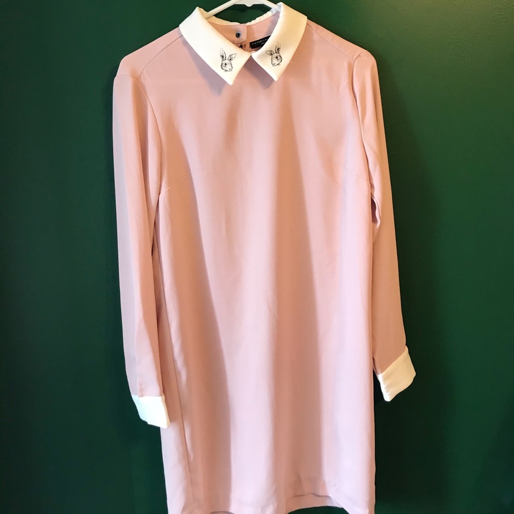 Pale Pink Dress with White Bunny Collar